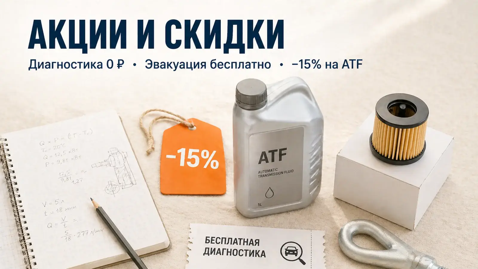 Акции и скидки АКПП-МСК — бесплатная диагностика, эвакуация по Москве, скидка −15% на замену ATF