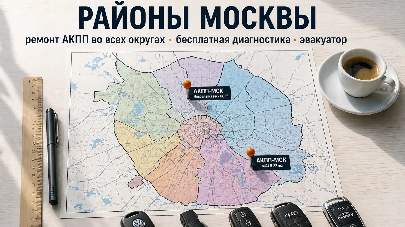 Районы Москвы — ремонт АКПП во всех округах, бесплатная диагностика, эвакуатор от АКПП-МСК