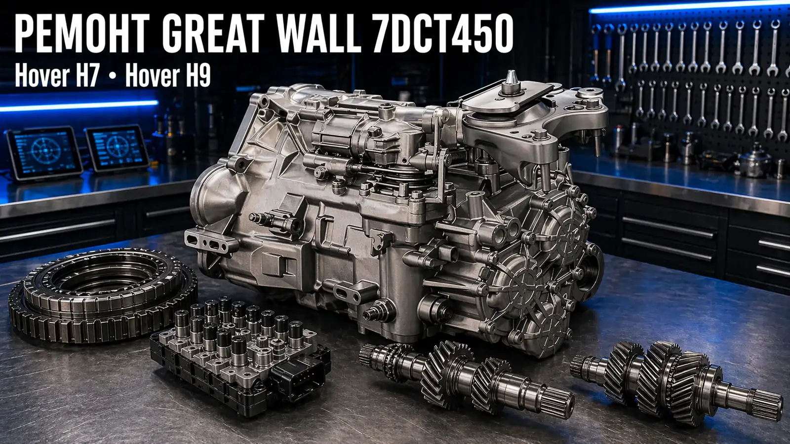 Разобранный робот 7DCT450 на верстаке — ремонт коробок Great Wall Hover H7, Hover H9 в АКПП-МСК