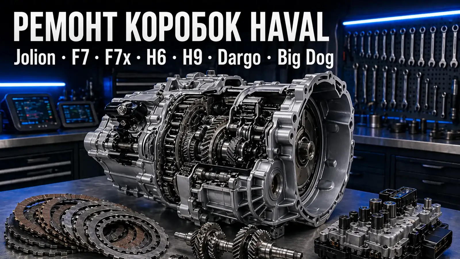 Разобранный 7DCT робот на верстаке — ремонт коробок Haval Jolion, F7, F7x, H6, H9, Dargo, Big Dog в АКПП-МСК