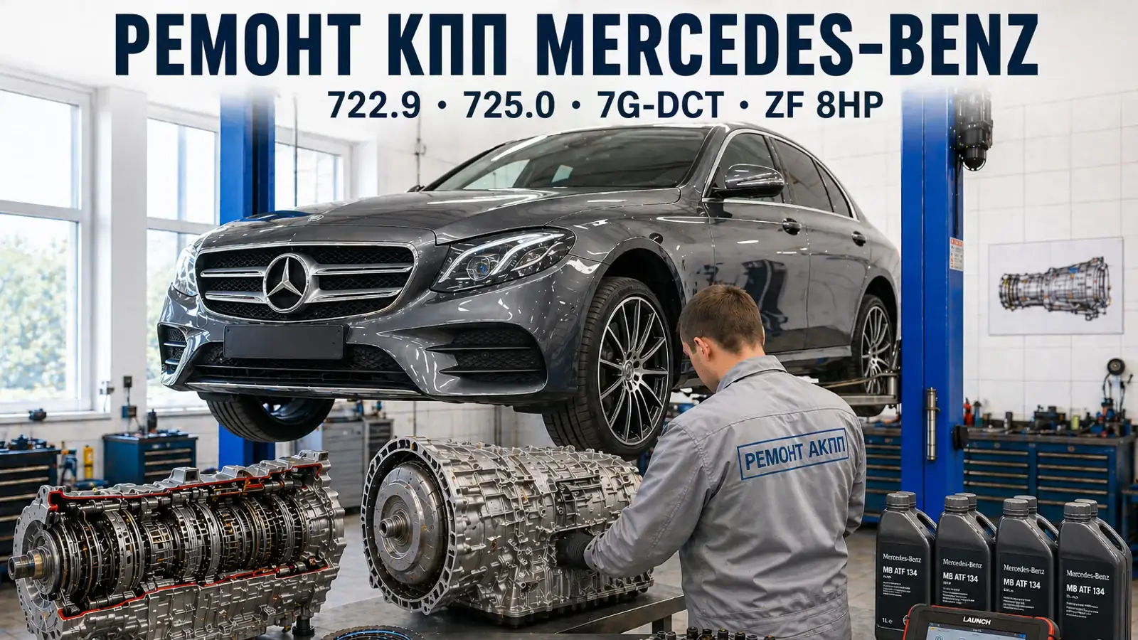 Разобранная АКПП Mercedes 7G-Tronic 722.9 с электронным модулем ESM — ремонт C-Class W204/W205, E-Class W212/W213, S-Class W222, GLC, GLE в АКПП-МСК