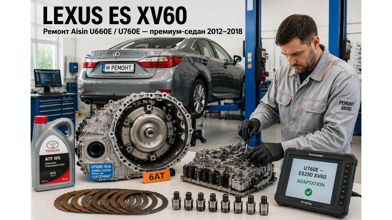 Ремонт КПП Lexus ES250/350 XV60 | АКПП-МСК Ремонт коробки передач Lexus ES250/350 XV60 (2012–2018) в Москве — Aisin U660E / U760E / eCVT, диагностика бесплатно, гарантия 12 месяцев