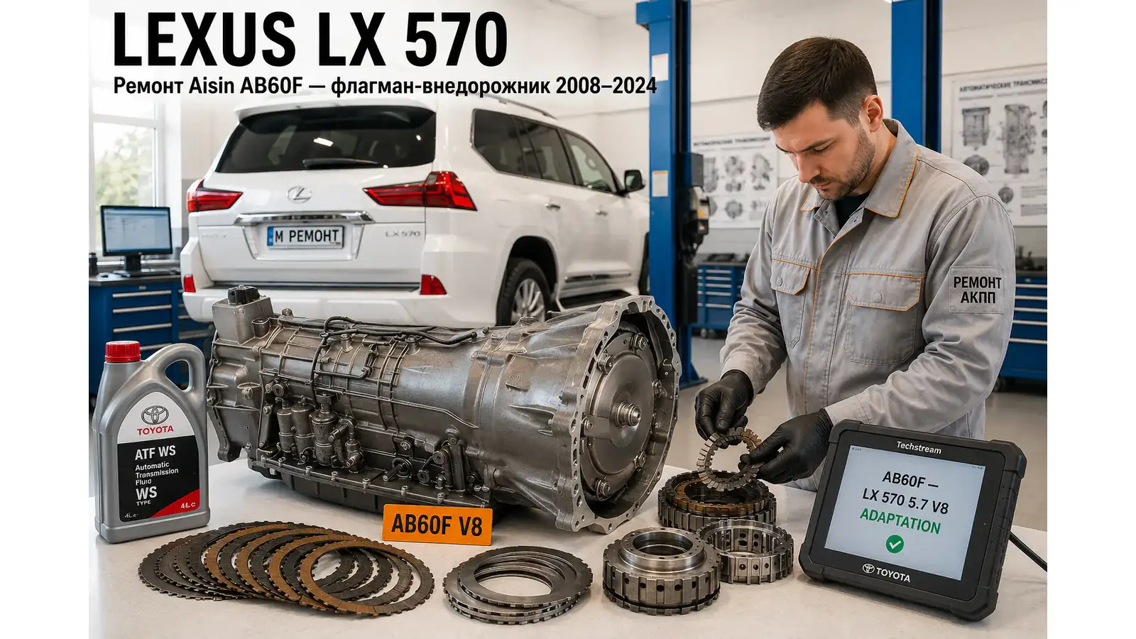 Ремонт КПП Lexus LX570 / LX600 | АКПП-МСК Ремонт коробки передач Lexus LX570 / LX600 (2008–2024) в Москве — Aisin AB60F / Aisin AB10E (10-ступ), диагностика бесплатно, гарантия 12 месяцев