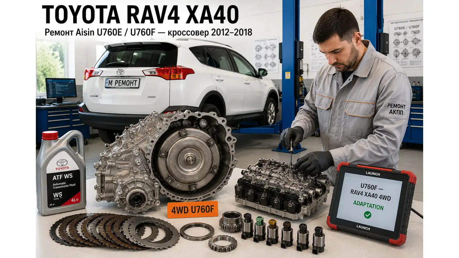 Ремонт КПП Toyota RAV4 XA40 | АКПП-МСК Ремонт коробки передач Toyota RAV4 XA40 (2012–2018) в Москве — Aisin U760E / U760F (4WD) / K112 / K114, диагностика бесплатно, гарантия 12 месяцев