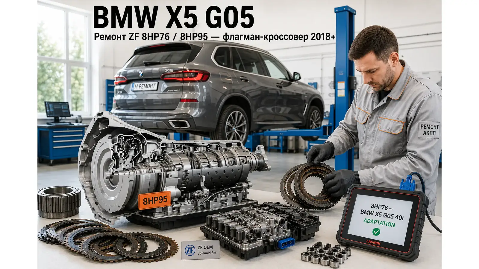 Ремонт КПП BMW X5 G05 | АКПП-МСК Ремонт коробки передач BMW X5 G05 (2018–2024) в Москве — ZF 8HP76 / 8HP95, диагностика бесплатно, гарантия 12 месяцев